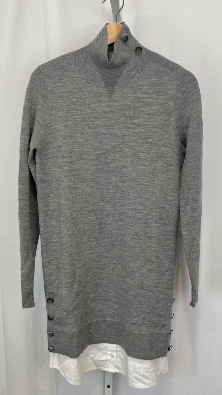 VERONICA BEARD Soval Mixed Media Sweater Dress Merino Wool Poplin Gray Size XS
